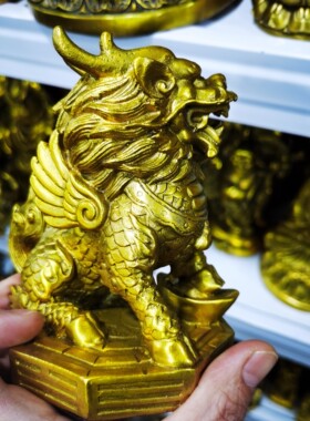 铜麒麟摆件一对纯铜八卦