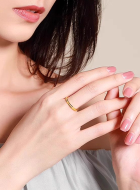 香港雪禧水贝黄金三生三世戒指女古法素圈金包银周年送女朋友礼物