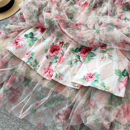 Floral Tulle Tiered Evening Gown Sheer Ruffled Max Sheer - 图0