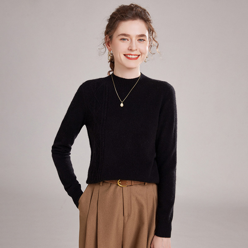 秋冬山羊绒衫女一线平面扭花半高领套头针织毛衣百搭保暖打底衫,淘宝优惠券,粉丝福利购,淘宝优惠卷