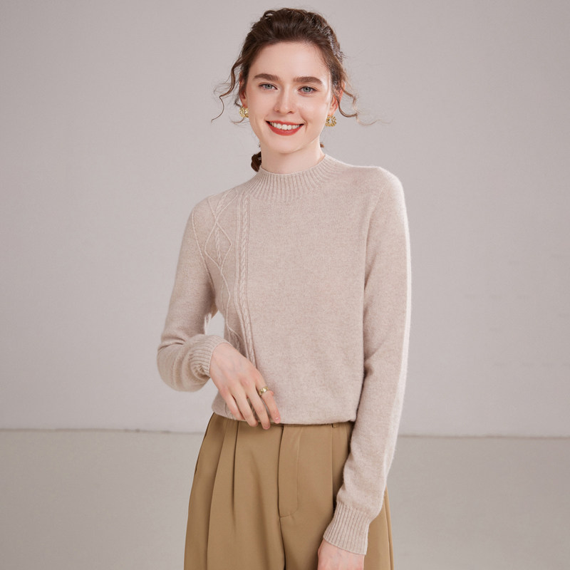 秋冬山羊绒衫女一线平面扭花半高领套头针织毛衣百搭保暖打底衫,淘宝优惠券,粉丝福利购,淘宝优惠卷