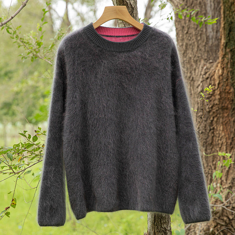 山羊绒衫女圆领宽松加厚拉绒毛衣慵懒风长袖套头衫百搭,淘宝优惠券,粉丝福利购,淘宝优惠卷