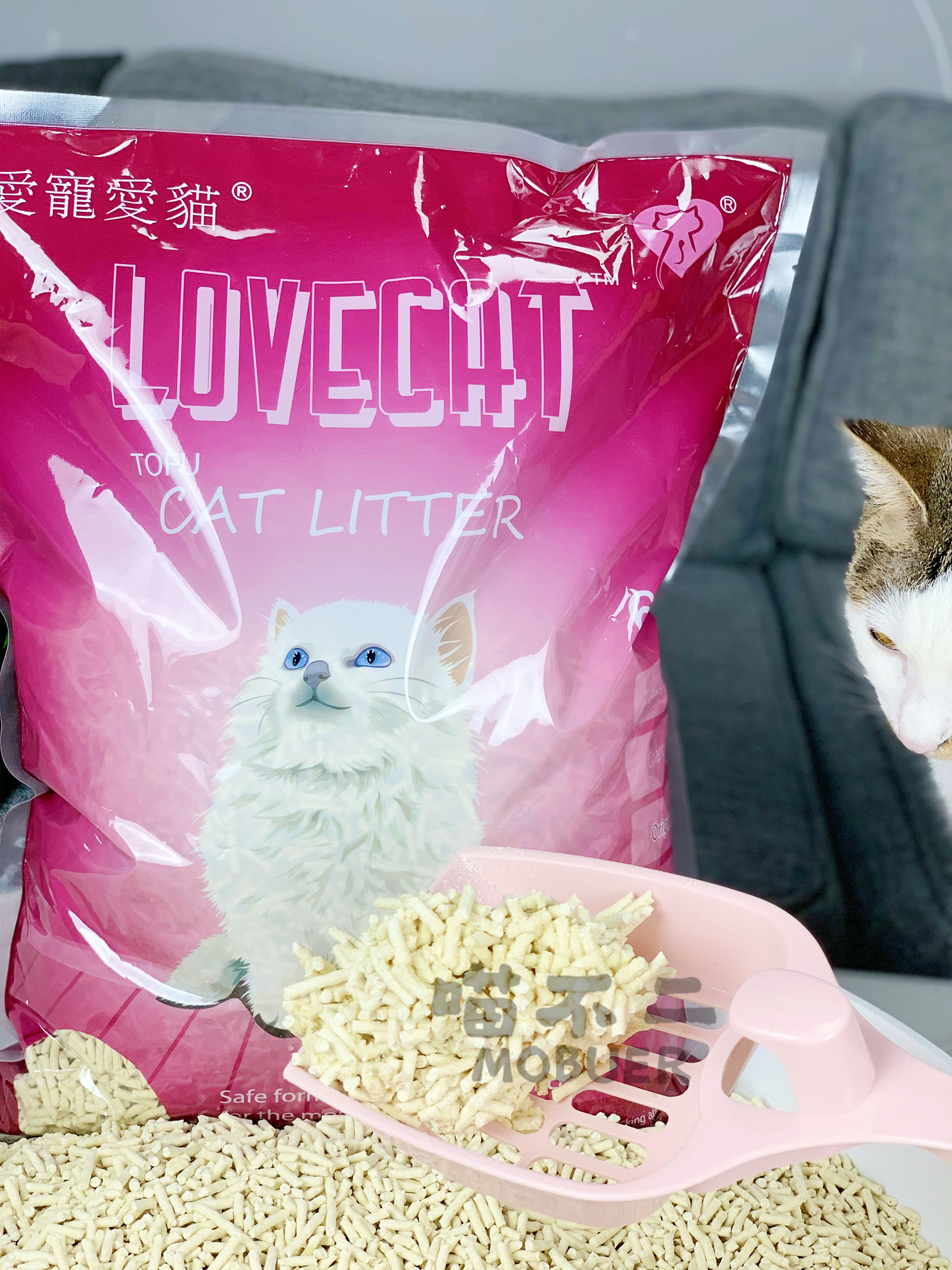 喵不二 LOVECAT原味豆腐猫砂6L吸水结团除臭猫沙单层猫厕植物猫砂 - 图1