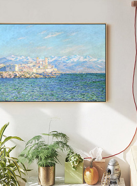 莫奈海景油画简欧客厅沙发背景画