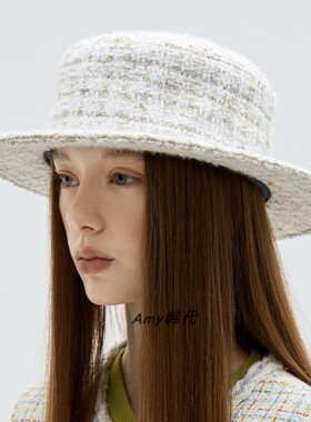 韩国代购26秋冬Brown hat Gabrielle Flat Top Hat格纹平顶礼帽