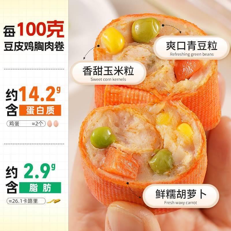 豆皮鸡胸肉卷即食健身减0低肥脂肪热量膳食早餐代餐饱腹主零食品 - 图0