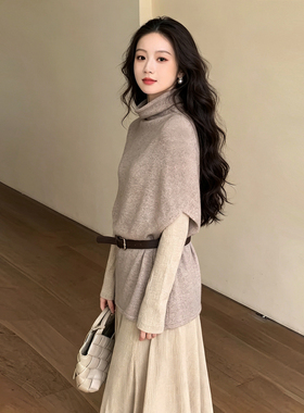 秋冬羊绒高领无袖宽松马甲坎肩女