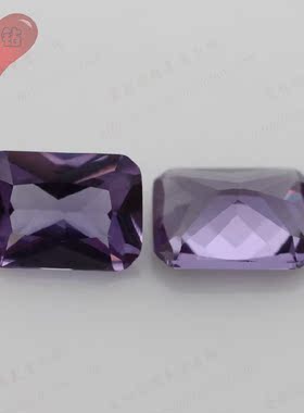 46#变色刚长方倒角车花裸石 小八角变色刚玉合成宝石耳环戒指主石