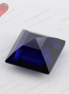34#蓝刚玉正方形直角车平宝塔形 合成蓝宝石裸钻戒指戒面主石diy