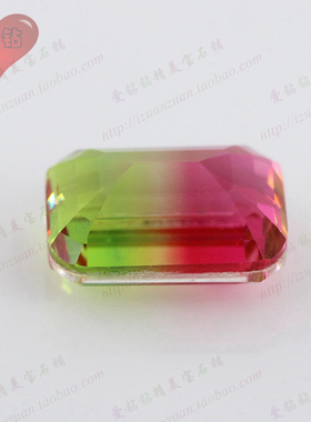 长方形合成西瓜碧玺裸石戒面 长方倒角车平祖母绿切割DIY裸钻BX04