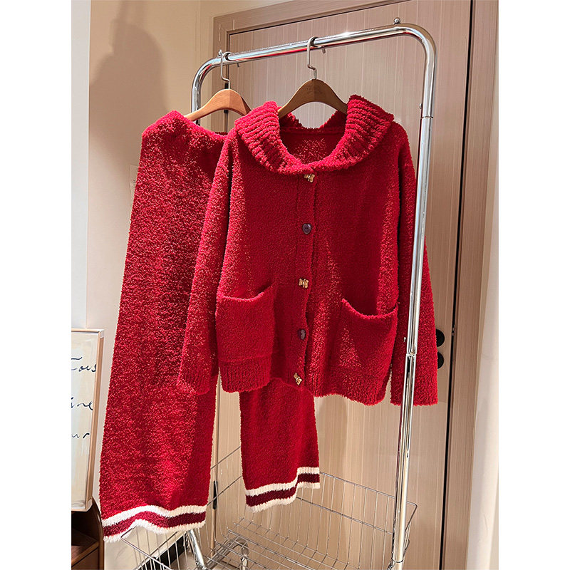 新年红色毛绒针织开衫睡衣女秋冬季新款家居服保暖家居服套装外穿,淘宝优惠券,粉丝福利购,淘宝优惠卷