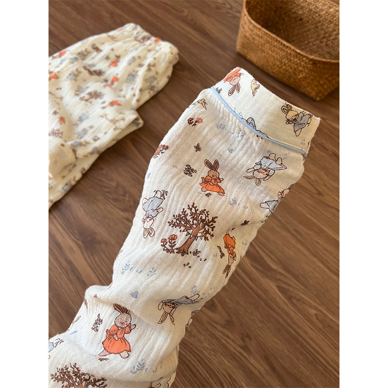 可爱兔子碎花印花棉纱长袖开衫睡衣女春秋款新款家居服套装可外穿,淘宝优惠券,粉丝福利购,淘宝优惠卷