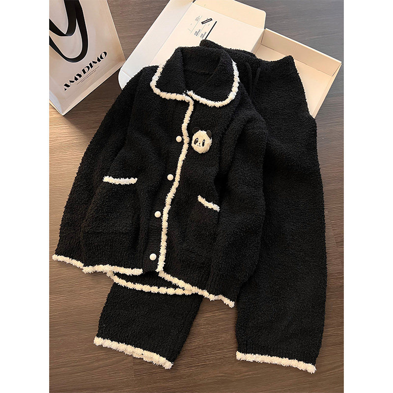 韩系ins风少女毛绒针织开衫睡衣女秋冬季新款家居服加厚套装外穿,淘宝优惠券,粉丝福利购,淘宝优惠卷