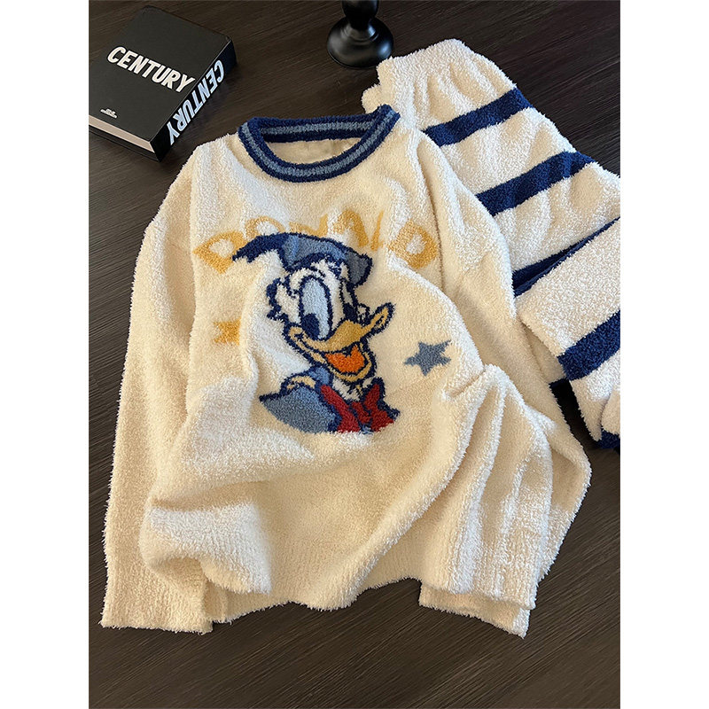 2025年秋冬季新款少女可爱唐老鸭印花半边绒睡衣女家居服套装外穿,淘宝优惠券,粉丝福利购,淘宝优惠卷