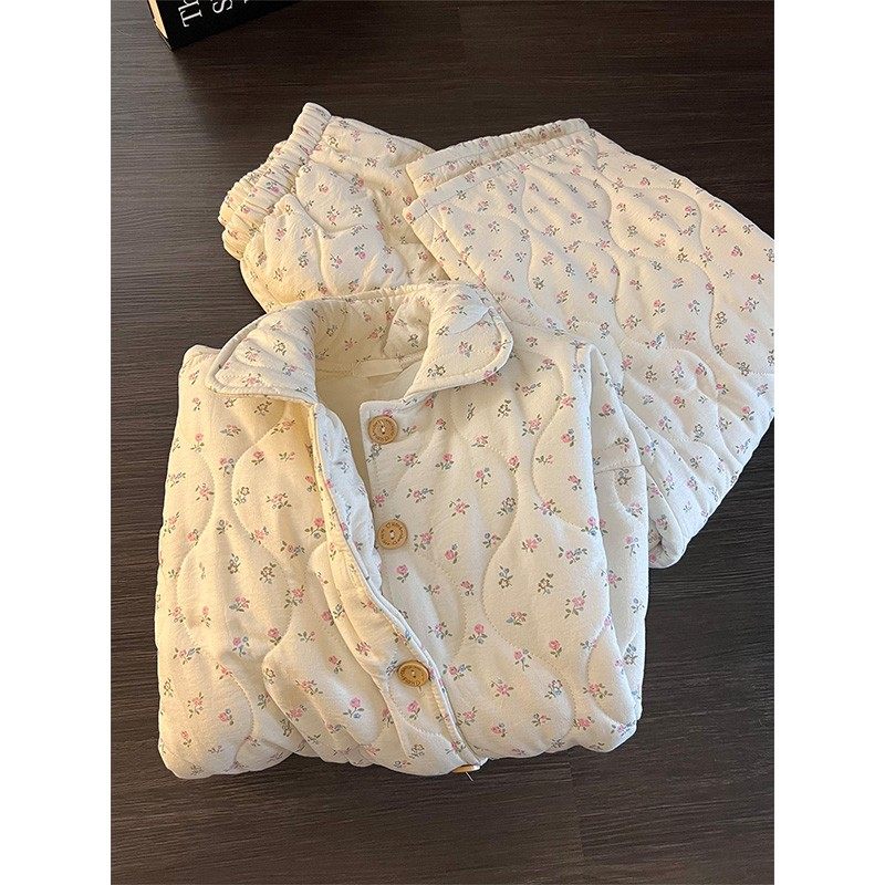 纯欲甜美碎花高级感夹棉睡衣女秋冬季新款家居服加厚保暖套装外穿,淘宝优惠券,粉丝福利购,淘宝优惠卷