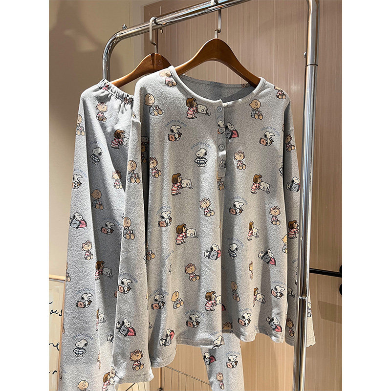 韩版少女可爱史努比印花长袖睡衣女秋冬季新款家居服大码长裤套装,淘宝优惠券,粉丝福利购,淘宝优惠卷