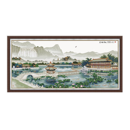 KS十字绣新款线绣中式名画荷塘大幅客厅风水风景园林晨晓手工绣 - 图3