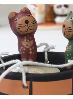 日式情侣小猫陶瓷工艺品挂件南瓜型特色烛台居家风水饰品挂件