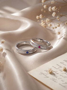 GT925银培育红蓝宝情侣对戒