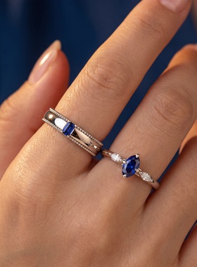 GT925银培育蓝宝钻石情侣对戒