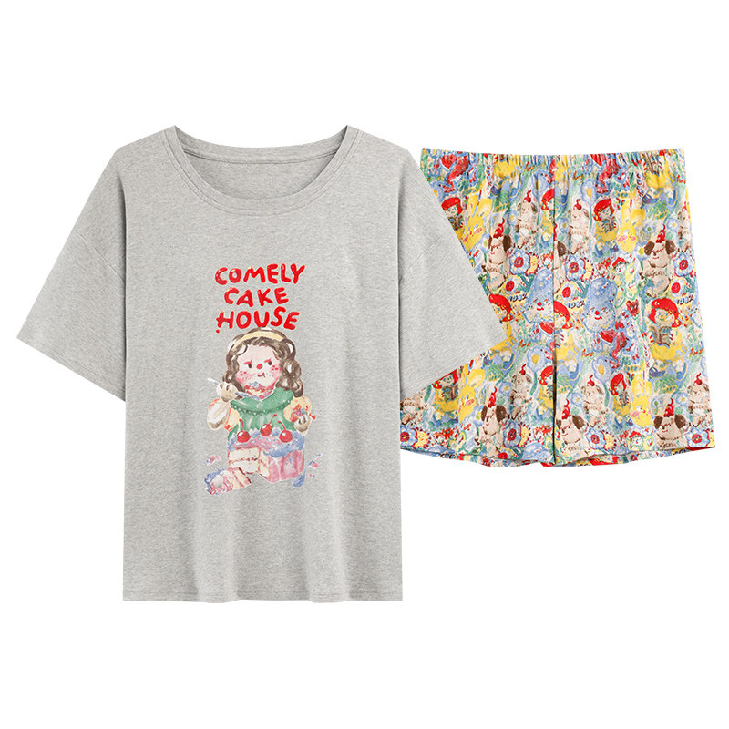 女款夏季睡衣纯棉带胸垫一体短袖短裤可爱卡通韩版少女学生家居服,淘宝优惠券,粉丝福利购,淘宝优惠卷