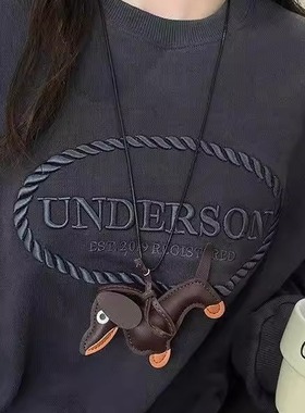 可爱腊肠狗皮质长款项链