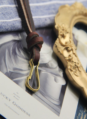 手工制作黄铜吊坠牛皮绳长度可调