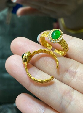 银镀金天然危料翡翠戒指女款新中式国风高级感指环送女友闺蜜礼物