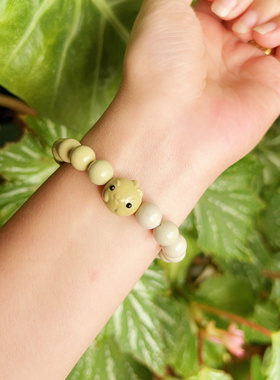 天然阿拉善玛瑙彩玉吞金兽招财手串抹茶绿色牛油果绿手链小众设计