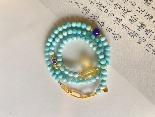 天然多米尼加海纹石手链女款多圈手串项链高级感招财转运珠正品