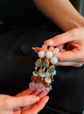 羯印小众轻奢手链原创设计仙女款蓝水葫芦多宝手串和田玉水晶多福