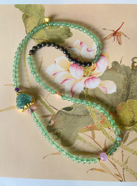 原创天然绿草莓晶项链多圈女款手串沉香翡翠A货弥勒佛送朋友礼物