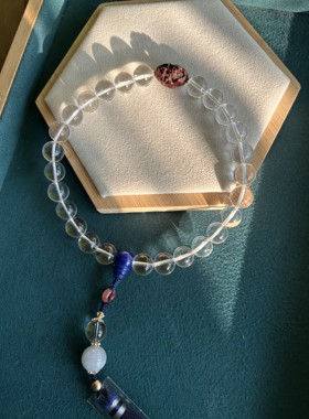 原创设计国风手持天然白水晶青金石翡翠手串男女款手把件汉服配饰