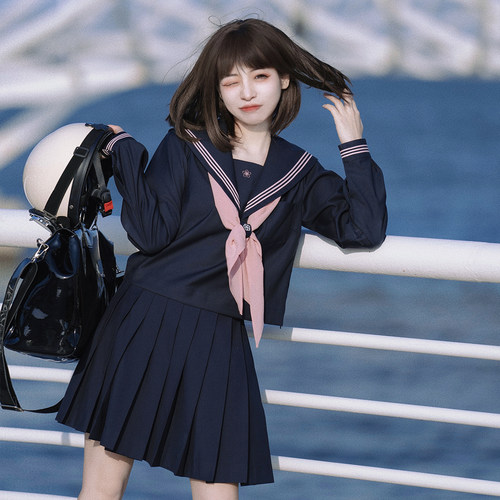 樱花家族JK制服百褶裙 多色纯色裙 绀色黑色日系学院风长短裙女夏 - 图0