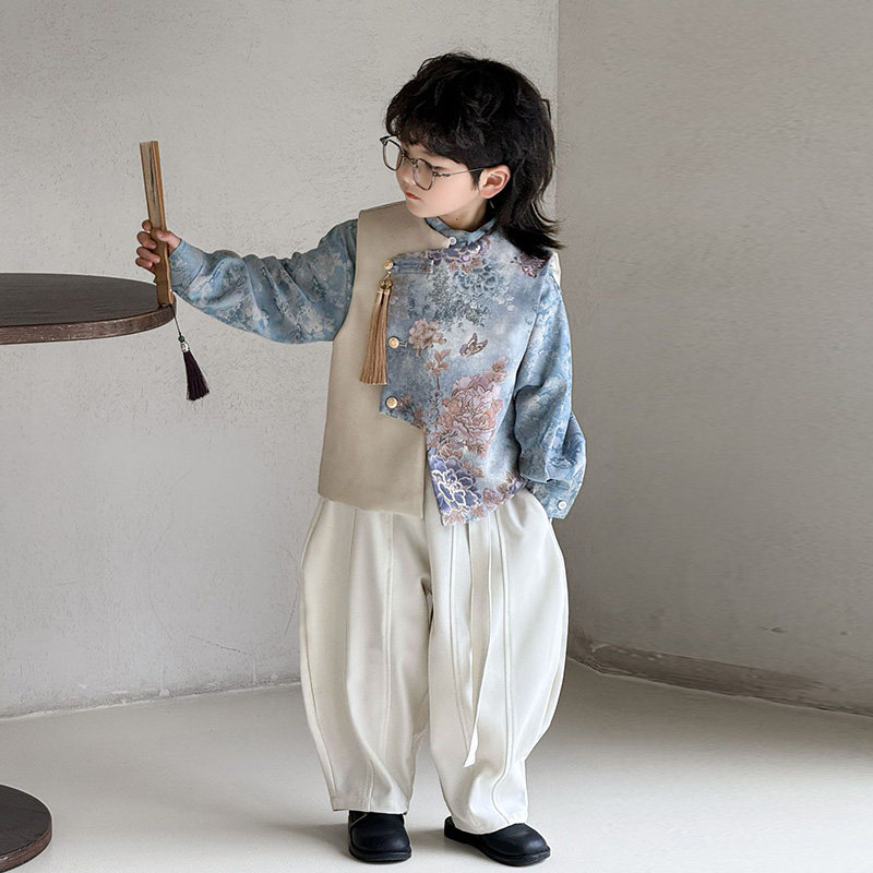 男童汉服马甲国风新中式儿童唐装套装秋装宝宝生日礼服帅气演出,淘宝优惠券,粉丝福利购,淘宝优惠卷
