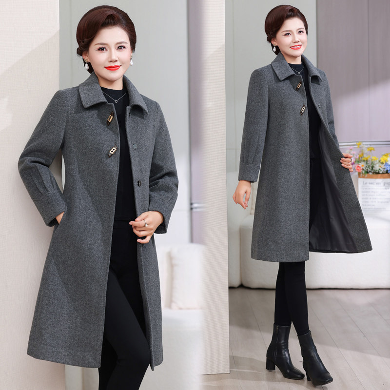 妈妈装高端羊毛呢子大衣长款过膝秋冬新品中老年女风衣羊毛呢外套,淘宝优惠券,粉丝福利购,淘宝优惠卷