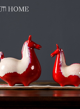 中式风禅意电视柜陶瓷唐马摆件