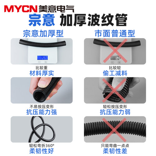 塑料波纹管PE软管护套PA管子电缆电线尼龙穿线套管黑色螺纹PP阻燃 - 图1
