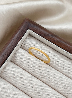 复古极细磨砂戒指钛钢真金电镀轻奢小众设计百搭冷淡风叠戴感