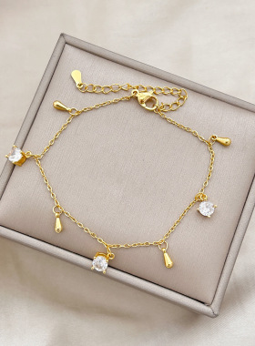 感甜美水滴手链女锆石镶嵌轻奢百搭小众设计流苏精致叠戴手饰