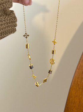 爆款欧美跨境老花皮小蛮腰项链女简约气质感百搭复古锁骨链