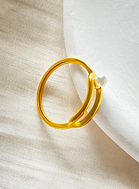 韩版轻奢钛钢回形珍珠女戒不掉色