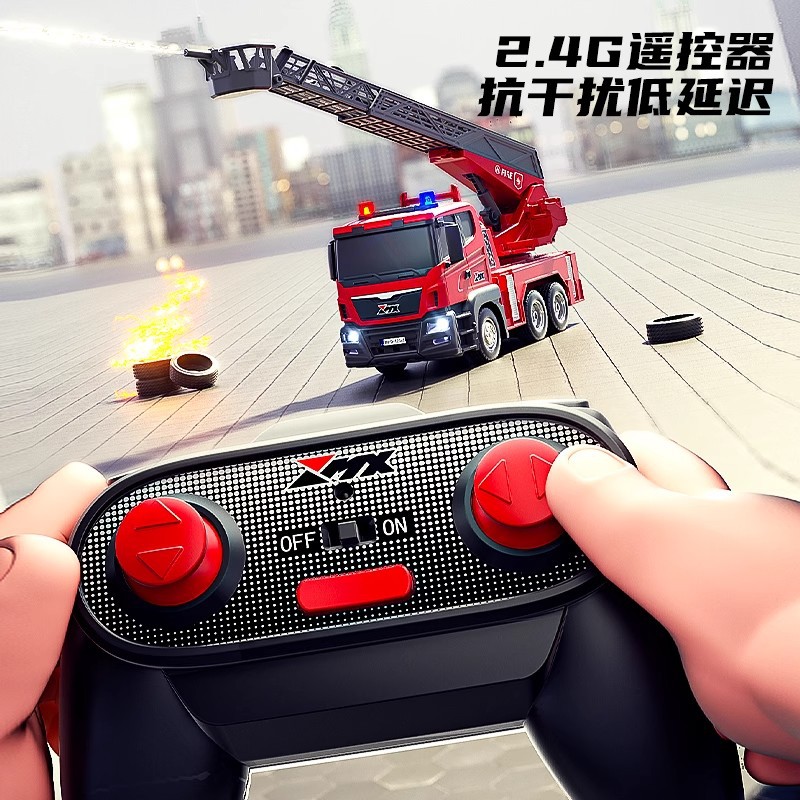 2025新款汽车工程车大号电动喷水升降云梯男孩遥控消防车玩具合金 - 图2
