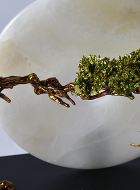 迎客松平安扣摆件玉石工艺品新中式办公室茶室博古架装饰用品石艺