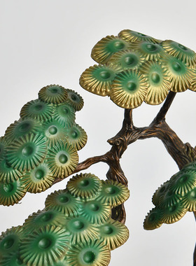 珐琅彩禅意迎客松摆件新中式家居客厅玄关书房办公室摆件开业礼物