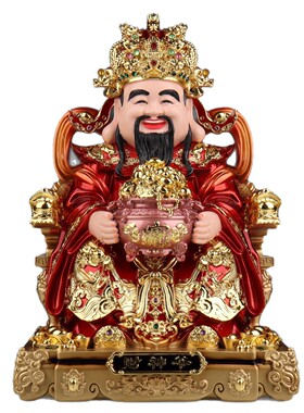 树脂佛像玻璃钢鎏金彩绘红衣元宝文财神爷招财财神爷佛像供奉