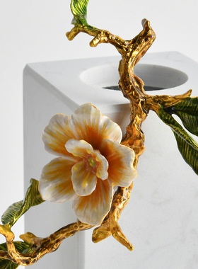 新中式珐琅彩梅花大理石花瓶摆件电视柜书架酒柜玄关家居装饰乔迁