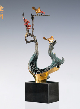 铜艺坊喜上眉梢喜鹊小鸟铜摆件办公室家居客厅玄关喜鹊花鸟铜摆件