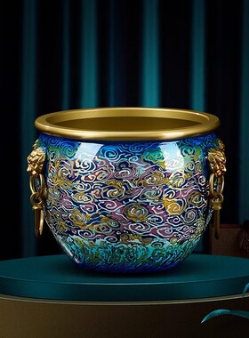 故宫狮耳缸聚宝盆黄铜摆件客厅玄关装饰品办公室店铺开业招米礼品