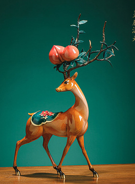 福禄双全摆件玄关装饰生日祝寿寿礼长辈礼物福鹿贺寿礼品工艺品